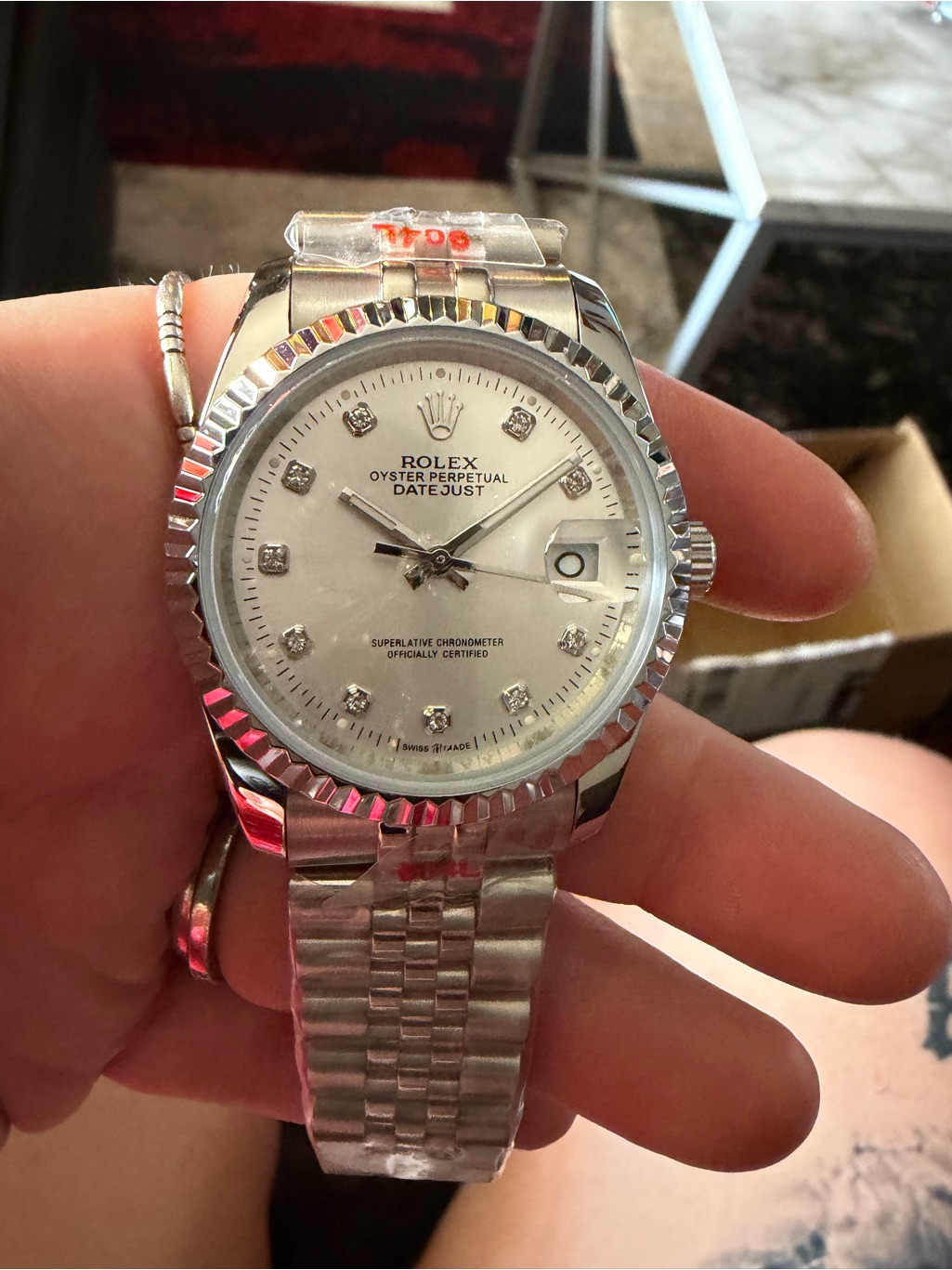 Rolex Datejust Womens Silver Stainless Steel Watch With White Diamond Dial
